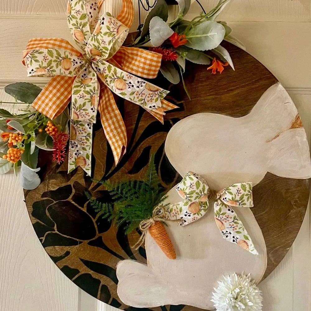 New 18 Inch Round Wood Easter Spring Door Hanger Bow Florals Indoor/Outdoor